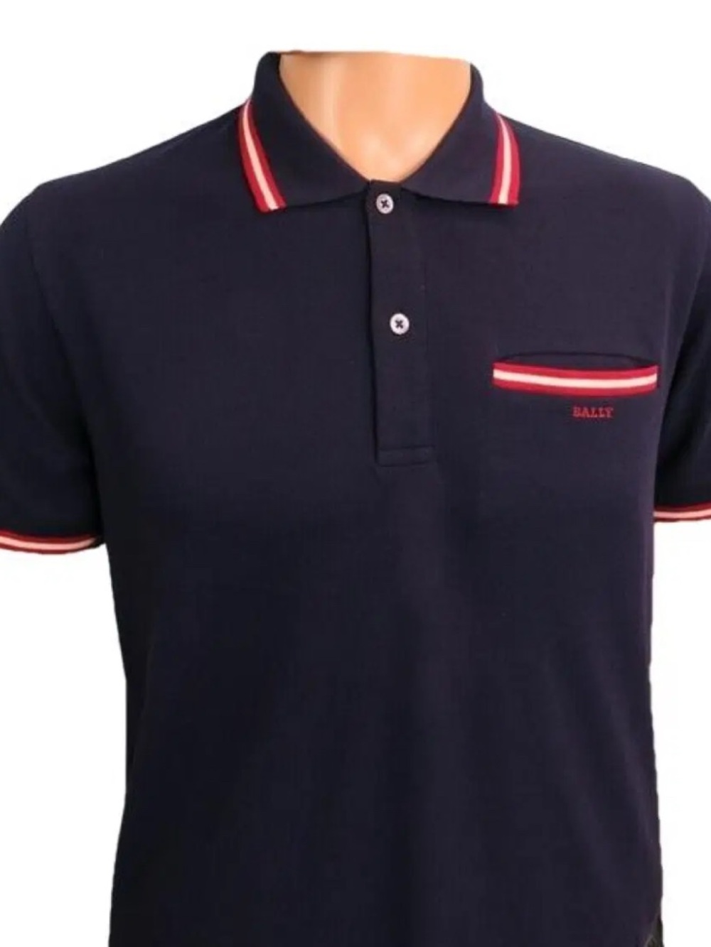Bally Navy Polo Shirt with Red Trim